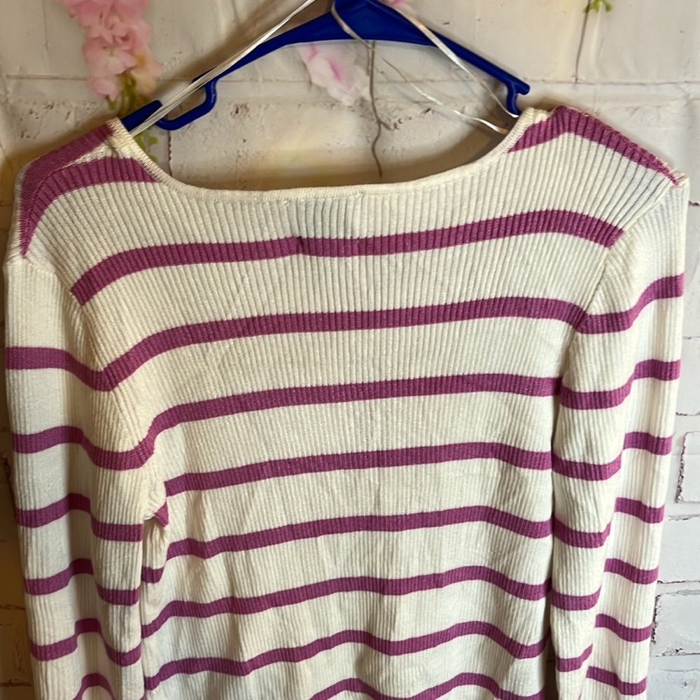 NWT PINK ROSE PINK AND WHITE STRIPED SQUARE NECK SWEATER XL - Picture 8 of 8